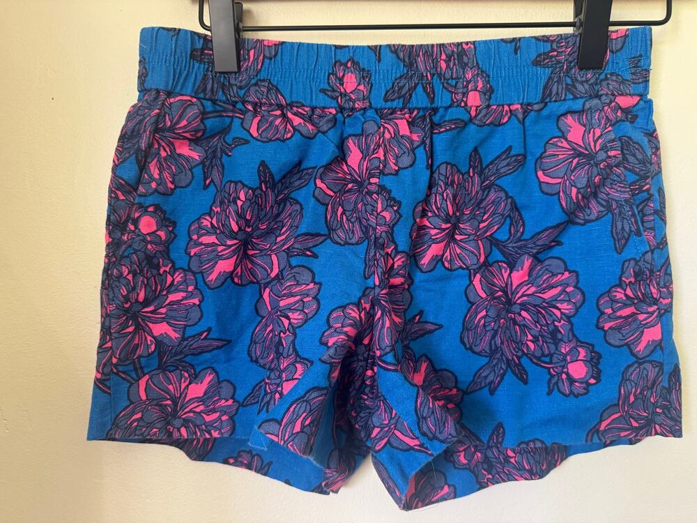 J.Crew Floral Linen Cotton Pull On Shorts Blue Pink Size 00